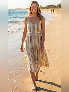 Heyton Linen-blend Spaghetti Strap Summer Dress with side pockets / Sz S